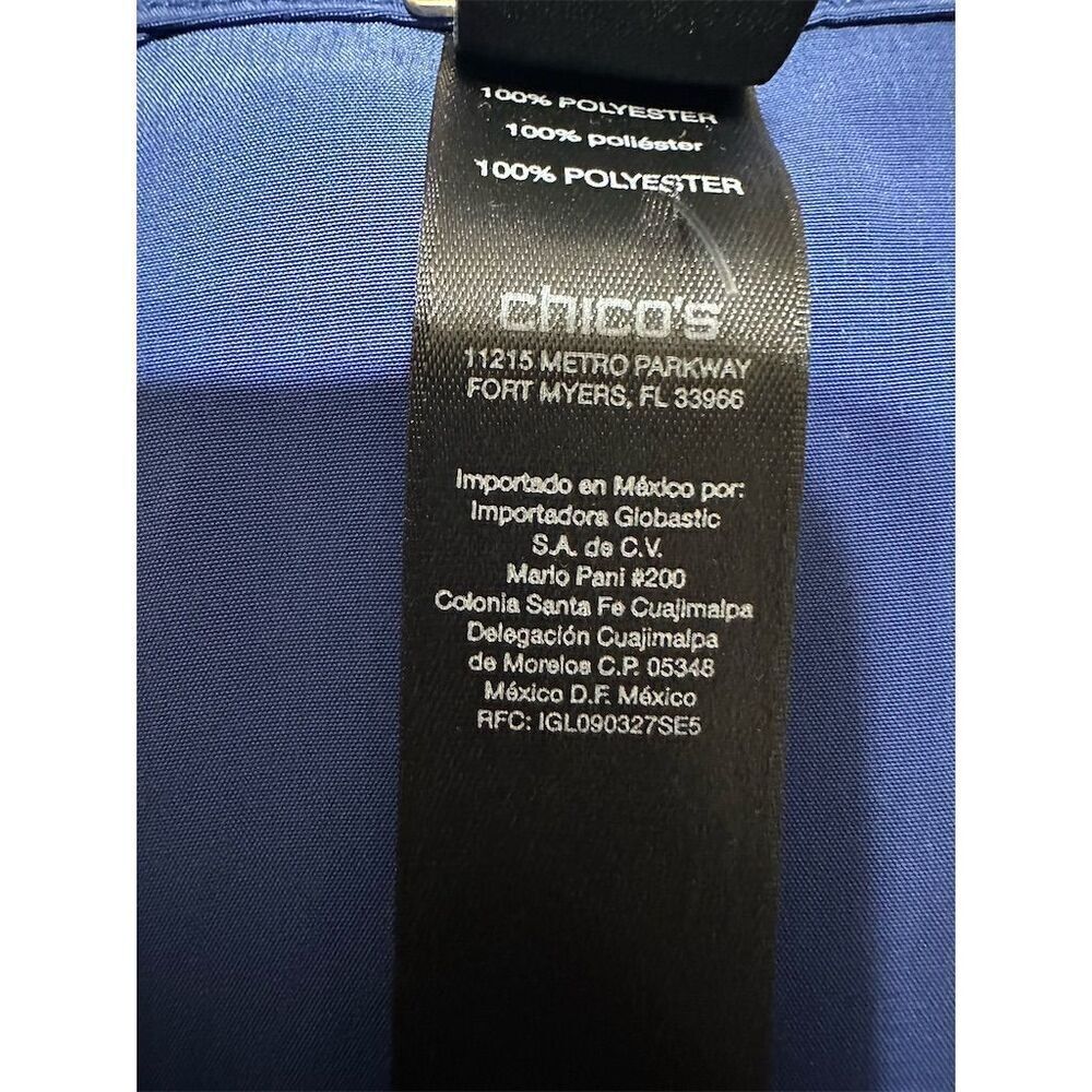 Chico’s Black Label Blue Satin Maxi Dress M Long Sleeve Drawstring Button Front - Picture 7 of 11